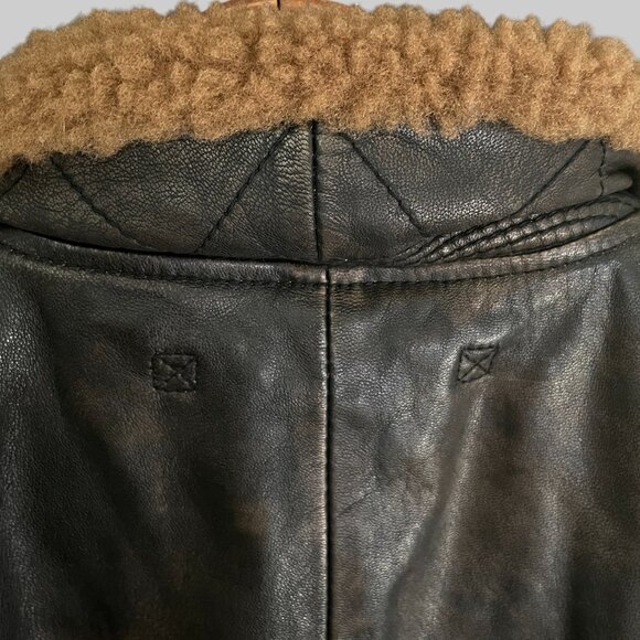 NWT Quince Shearling Collar Leather Flight Jacket Mens L Rich Brown - Picture 13 of 16